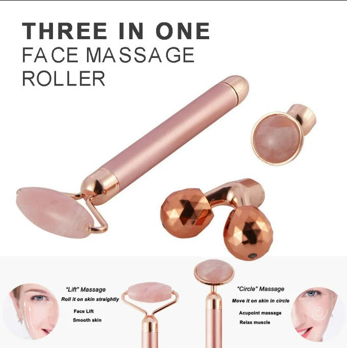 3 in1 Electric Vibrating Natural Rose Quartz Jade Facial Roller_2